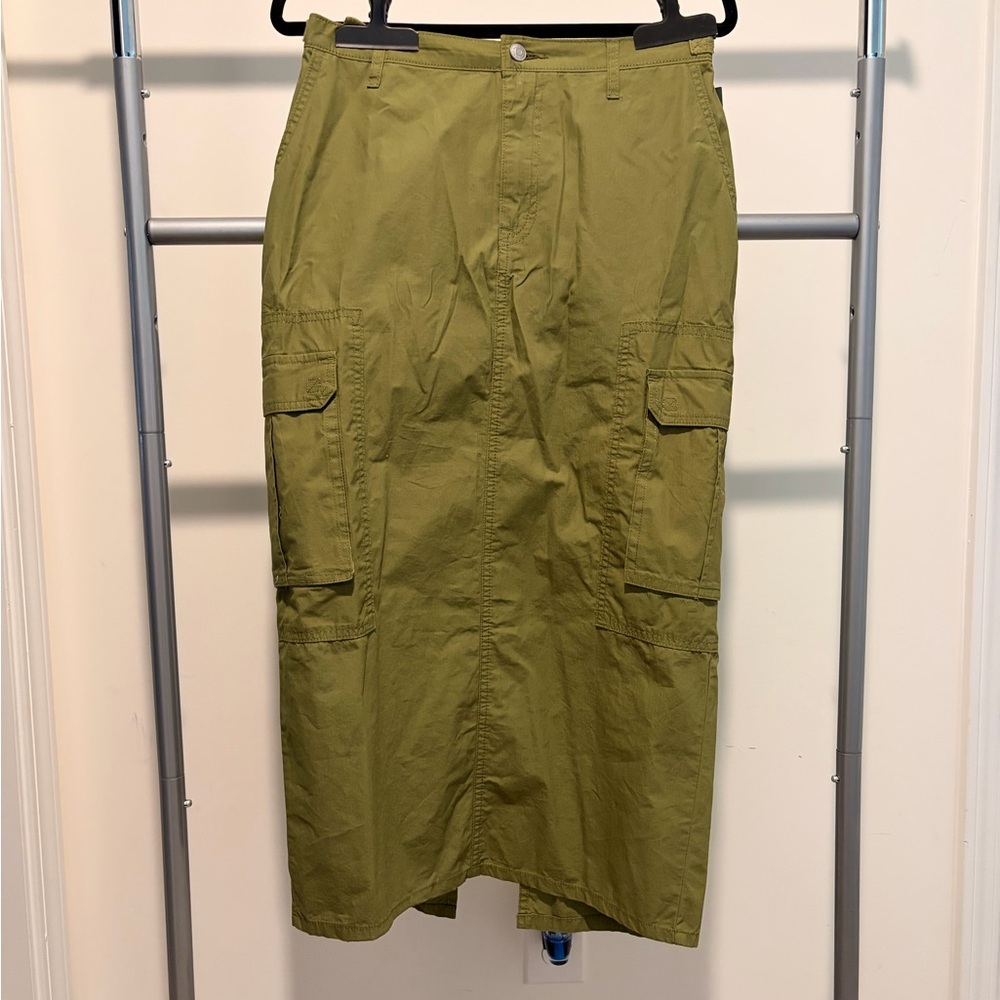 Olive Green Cargo Midi Skirt